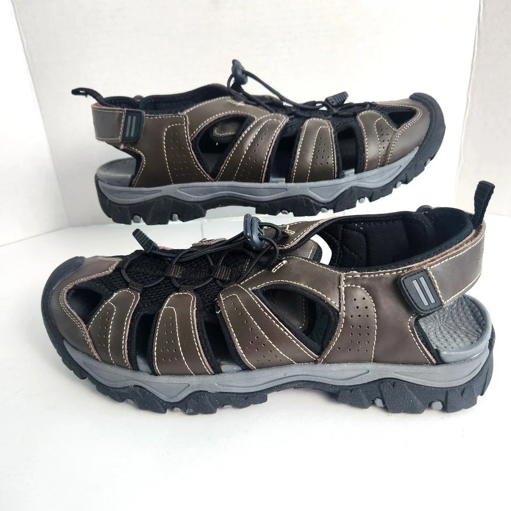 Eddie Bauer Stewart Mens Brown Leather Hiking Sandals Closed Toe Size 12M Jodi